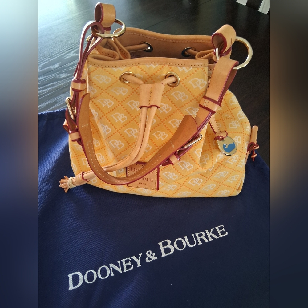 Dooney & Bourke Yellow Coated Cotton Drawstring Shoulder Bag